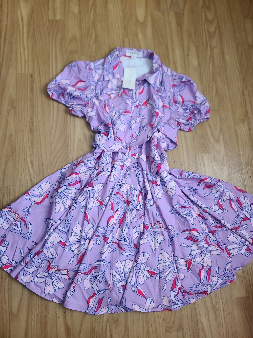 Lavender Floral Short-Sleeve Mini Dress